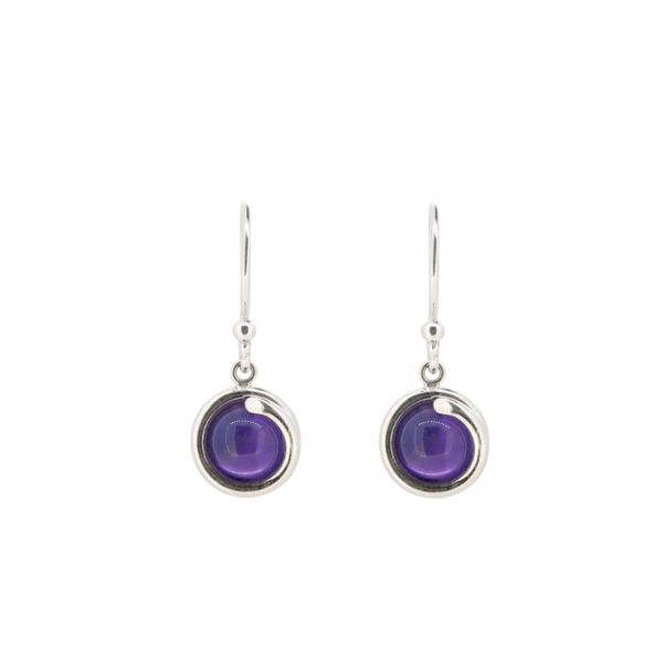Amethyst Sterling Silver Delicate Drop Earrings 6mm round amethyst set in simple setting wrapped around stone