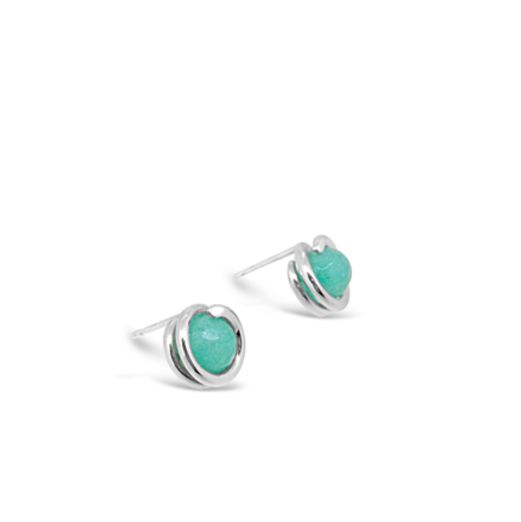 Aqua-Jade-Delicate-Sterling-Silver-Stud-Earring-SSSEAJ-6mm-round-Aqua-Jade-set-in-simple-setting-Maree London-Jewellery-Side-View
