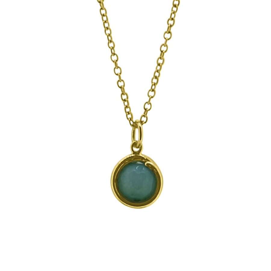Aqua Jade Light Blue Delicate Gold Pendant Necklace 6mm round aqua jade set in simple setting wrapped around stone.