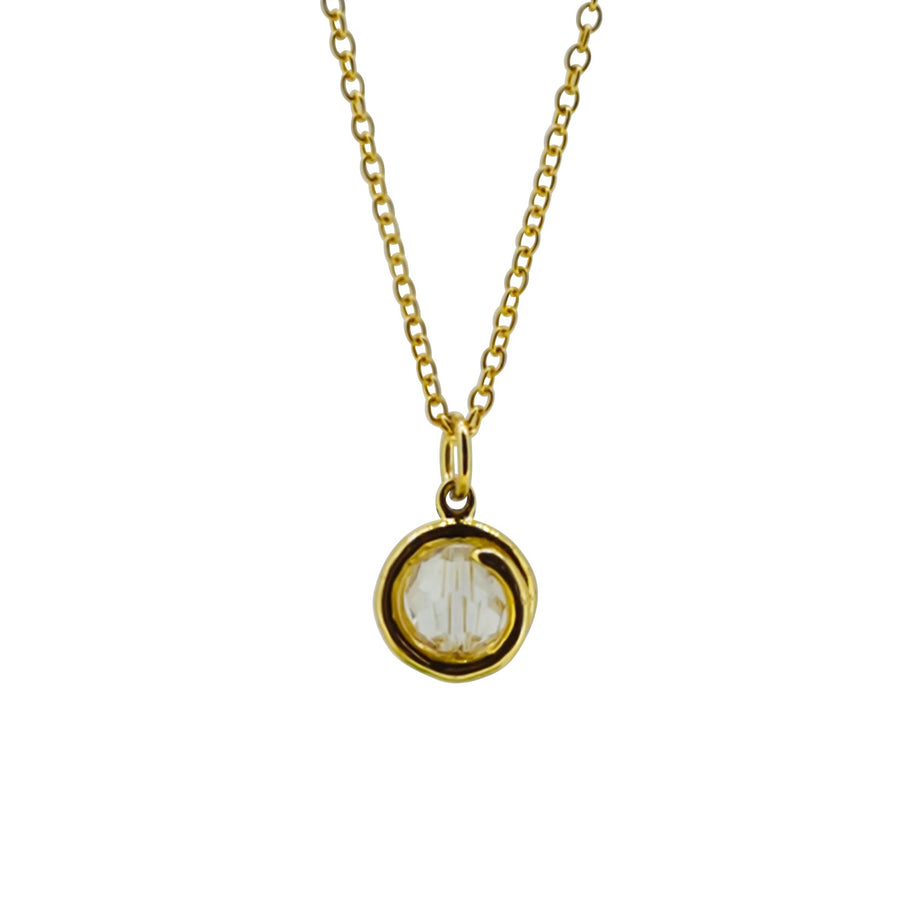 Clear Crystal Gold Delicate Pendant Necklace 6mm round Clear Crystal set in simple setting wrapped around stone.