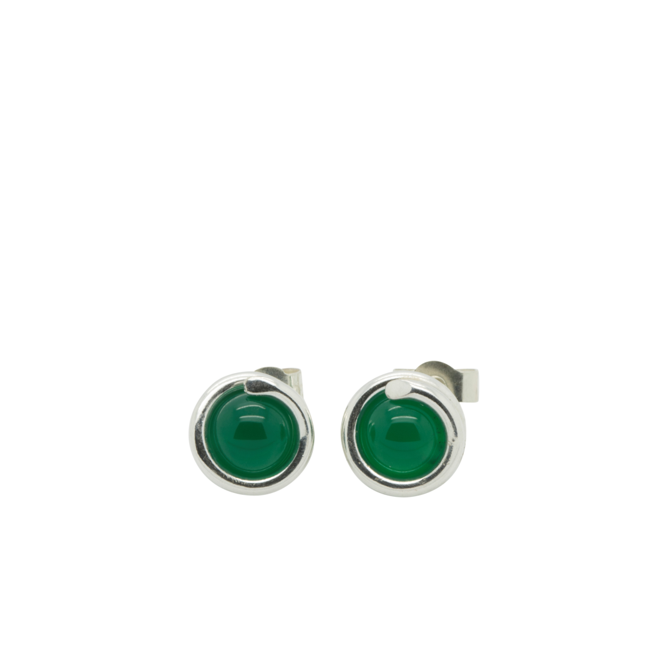 Green Agate Delicate Sterling Silver Stud Earring 6mm round Green Agate set in simple setting wrapped around stone for women maree london designer jewellery