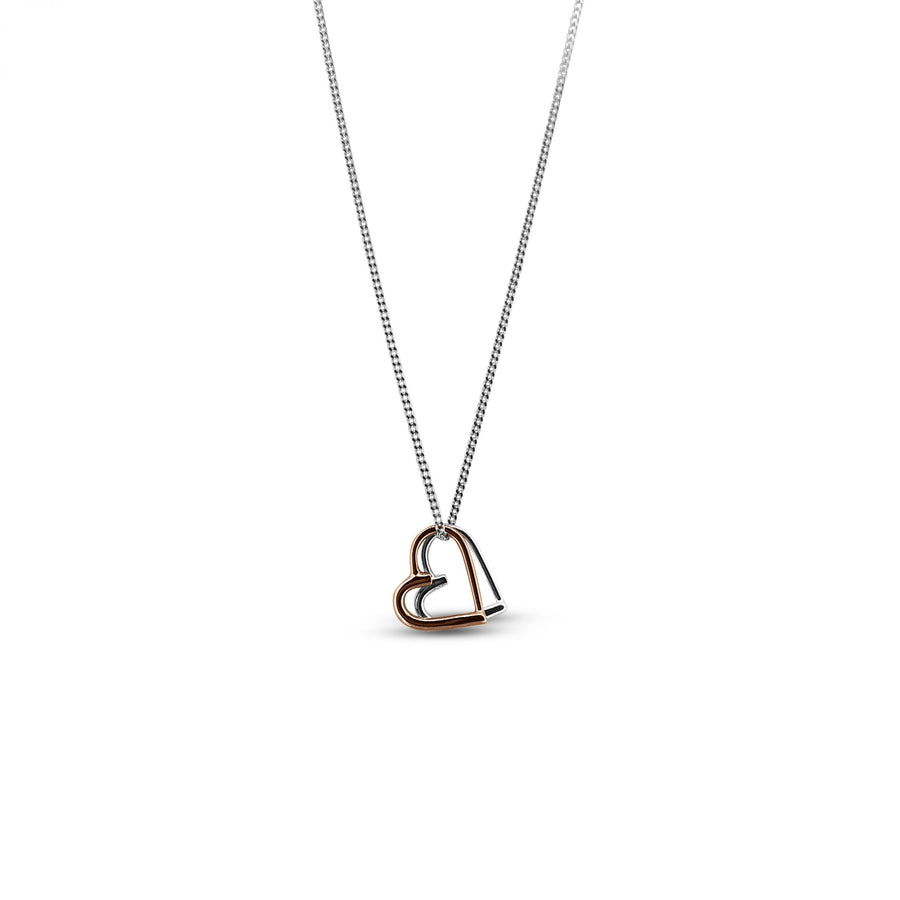 Mixed Metal Sterling Silver Rose Gold Delicate Sweet Love Heart Hanging from chain Pendant Necklace Design for women Gifts for her Maree London Jewellery British Designer