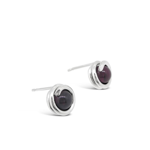 Red Garnet Delicate Sterling Silver Stud Earring 6mm round Red Garnet set in simple setting wrapped around stone
