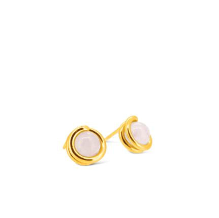 Rose Quartz Delicate Gold Stud Earring 6mm round Rose Quartz set in simple setting wrapped around stone for women Maree London Jewellery
