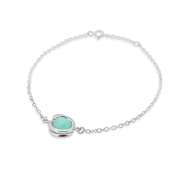 Sterling Silver Aqua Jade Delicate One Charm Bracelet 6mm round amethyst set in simple setting wrapped around stone