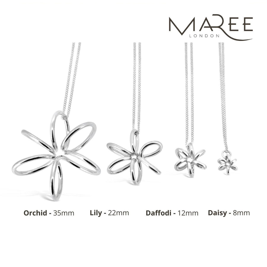 Sterling-Silver-Flower-Pendant-Necklace-Orchid-flower-lily-flower-daffodil-flower-daisy flower-Delicate-Flower -Design-for-women-Gifts-for-her-Maree-London-Jewellery-British-Designer-scale-image