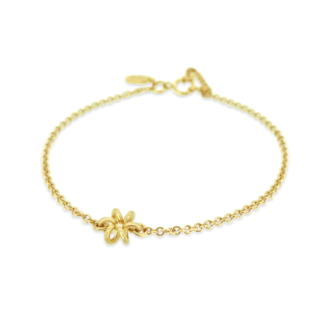 Yellow Gold Daisy Flower One Charm Delicate Bracelet Unique Design for women Gifts for her Maree London Jewellery British Designer