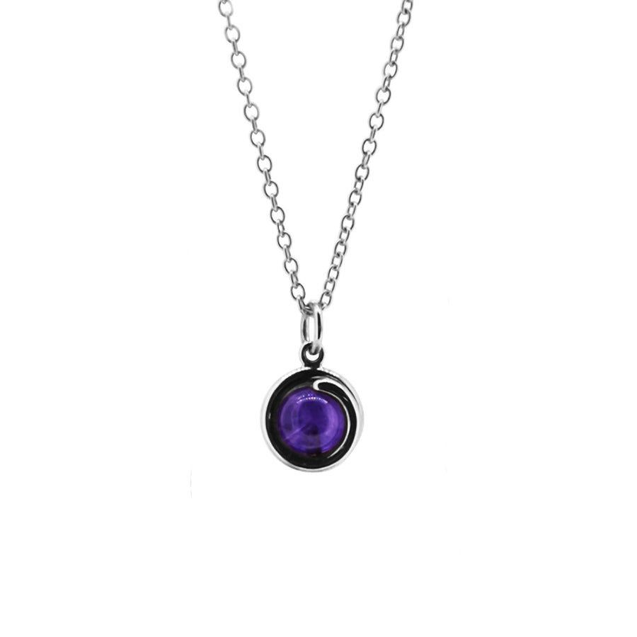 Amethyst Sterling Silver Delicate Pendant Necklace 6mm round amethyst set in simple setting wrapped around stone