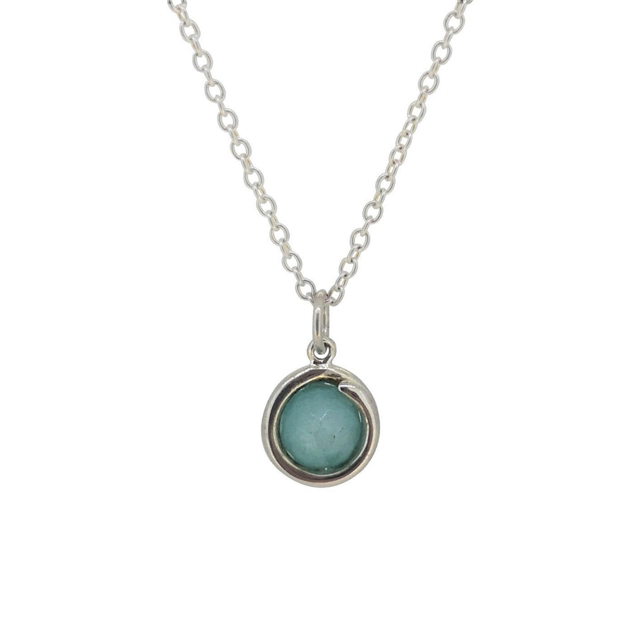 Aqua Jade Light Blue Sterling Silver Delicate Pendant Necklace 6mm round Aqua Jade set in simple setting wrapped around stone.