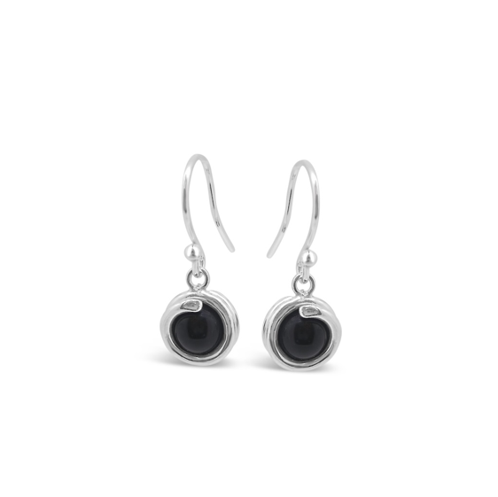 Black Onyx Delicate Sterling Silver Drop Earring 6mm round Black Onyx set in simple setting wrapped around stone for women Maree London Jewellery
