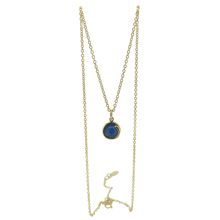 Blue Agate Delicate Gold Pendant Necklace 6mm round Blue Agate set in simple setting wrapped around stone.