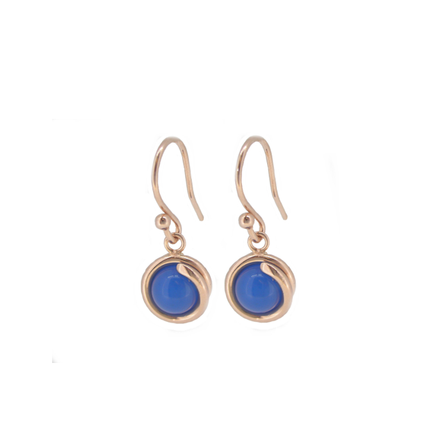 Blue Agate Delicate Rose Gold Drop Earring 6mm round Blue Agate set in simple setting wrapped around stone