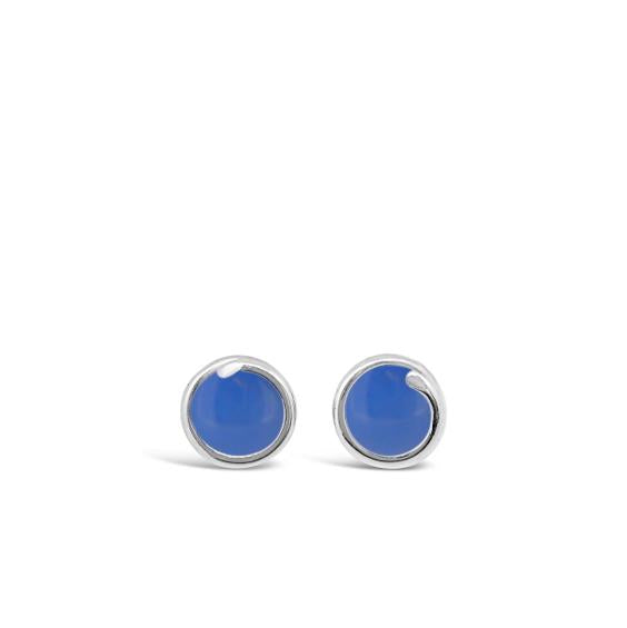 Blue Agate Delicate Sterling Silver Stud Earring 6mm round Blue Agate set in simple setting wrapped around stone for women Maree London Jewellery