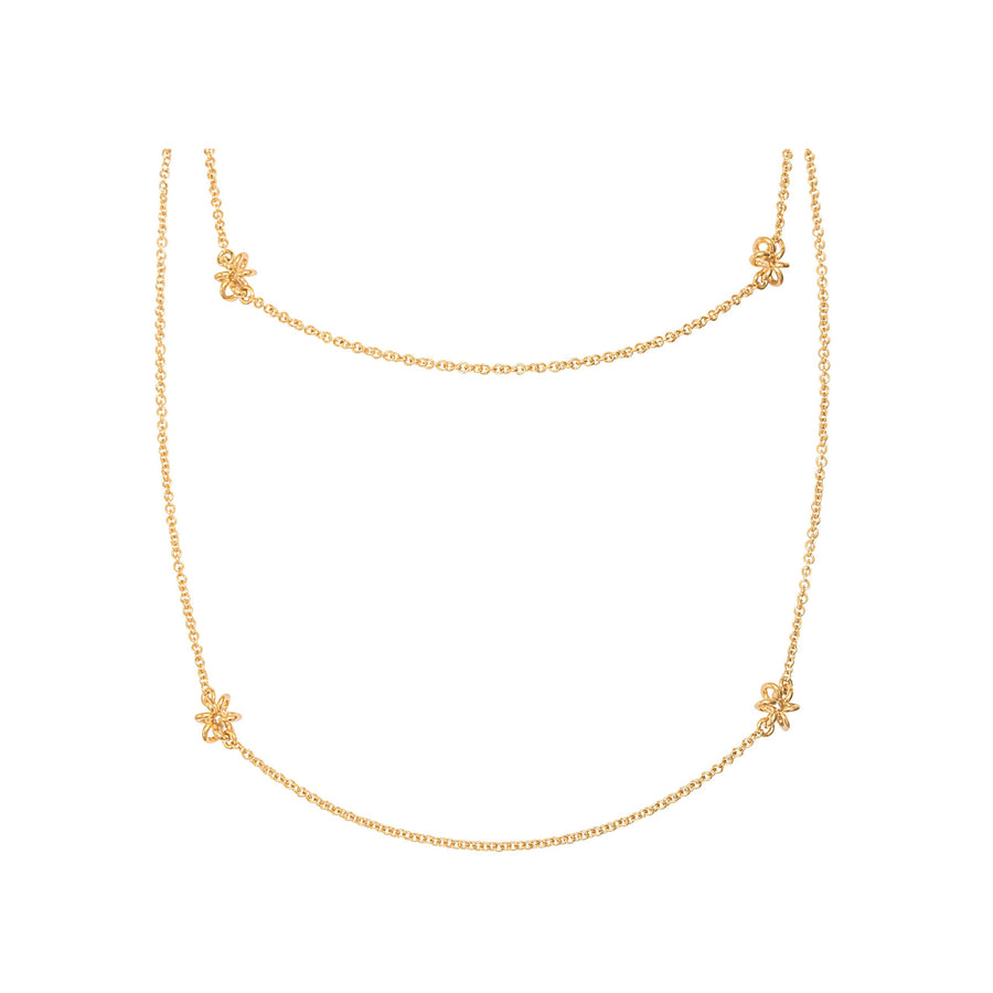 Gold-Daisy-Chain-Flower-Long-Layered-Necklace-wrapped around twice-for-women-Maree-London-Jewellery-British-Designer