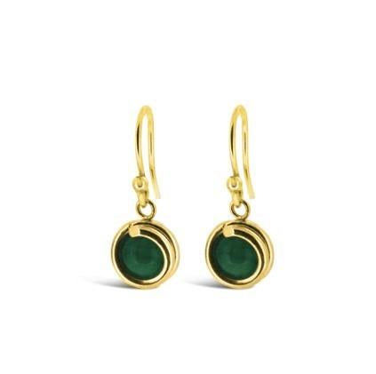 Green Agate Delicate Gold Drop Earring 6mm round Green Agate set in simple setting wrapped around stone for women Maree London design