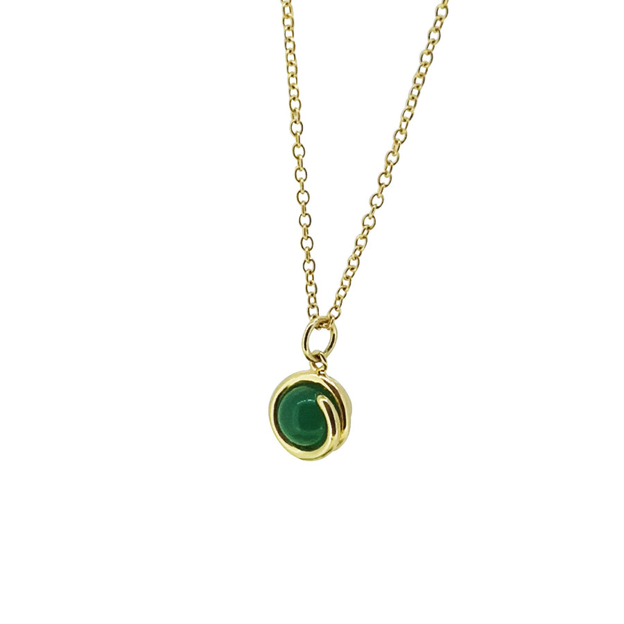 Green Agate Delicate Gold Pendant Necklace 6mm round Green Agate set in simple setting wrapped around stone