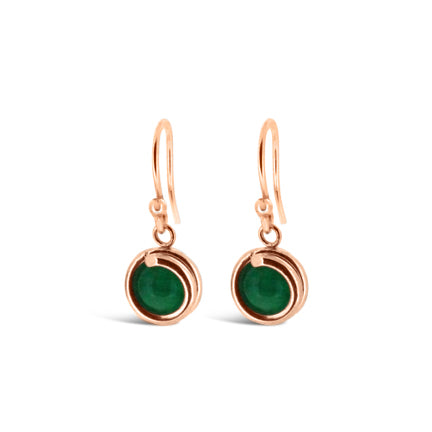 Green Agate Delicate Rose Gold Drop Earring 6mm round Green Agate set in simple setting wrapped around stone for women Maree London design