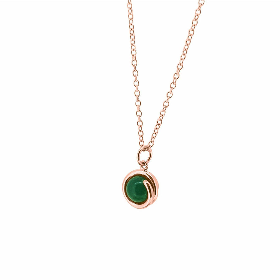 Green-Agate-Delicate-Rose-Gold-Pendant-Necklace-SRGPGA-6mm-round-Green Agateset-in-simple-setting-Maree London-Jewellery-Stunning-Stone-Collection-Side-View