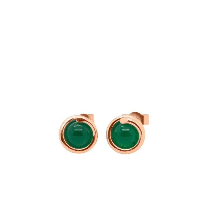 Green Agate Delicate Rose Gold Stud Earring 6mm round Green Agate set in simple setting wrapped around stone for women maree london designer jewellery