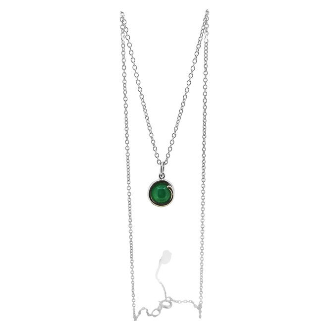 Green-Agate-Delicate-Sterling-Silver-Pendant-Necklace-SSPGA-6mm-round-Green Agate-set-in-simple-setting-Maree London-Jewellery-full chain-Stunning-stone-collection