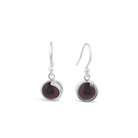 Red Garnet Delicate Sterling Silver Drop Earring 6mm round Red Garnet set in simple setting wrapped around stone for women Maree London Jewellery