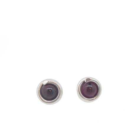Red Garnet Delicate Sterling Silver Stud Earring 6mm round Red Garnet set in simple setting wrapped around stone for women Maree London Jewellery