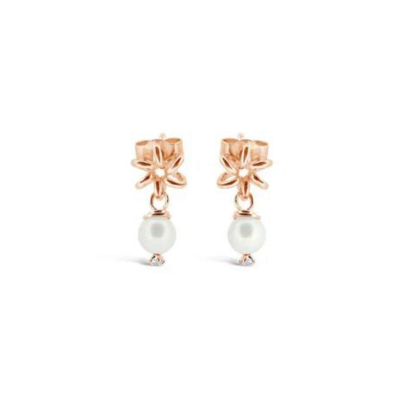 Rose Gold Daisy Flower Stud Drop Earring Round White Pearl Drop Unique Design for women Gifts for her Maree London Jewellery British Designer