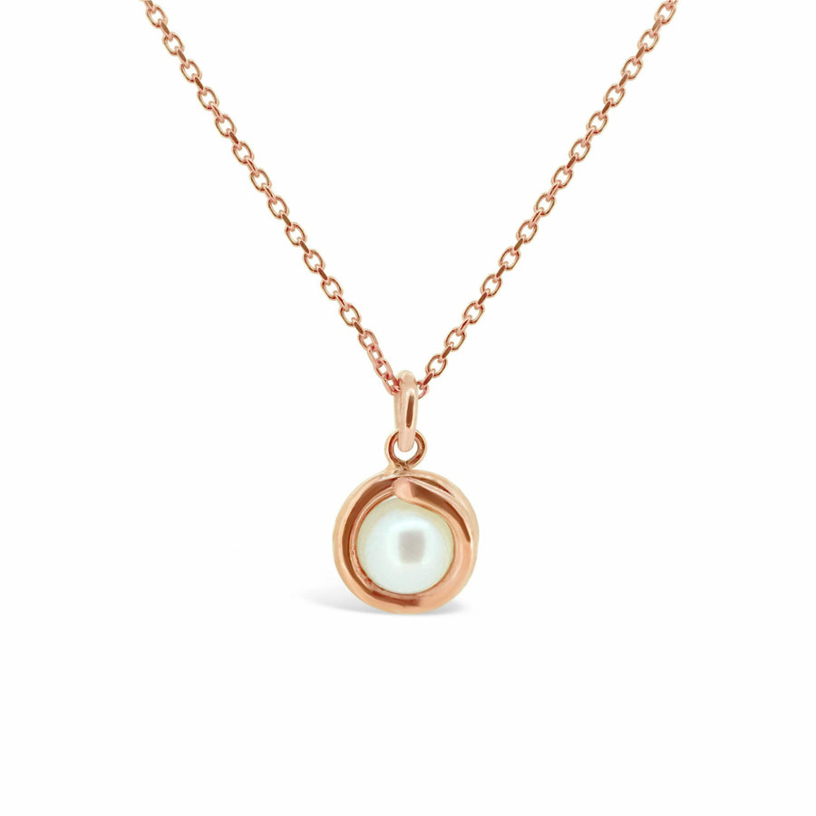 Rose Gold White Pearl Delicate Pendant Necklace 6mm round White Pearl set in simple setting wrapped around stone.