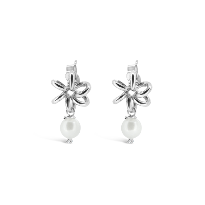 Sterling-Silver-Daffodil-Flower-Drop-Earring-Round-White-Pearl-Drop-Unique-Design-DASSEP-for-women-Gifts-for-her-Maree-London-Jewellery-British-Designer