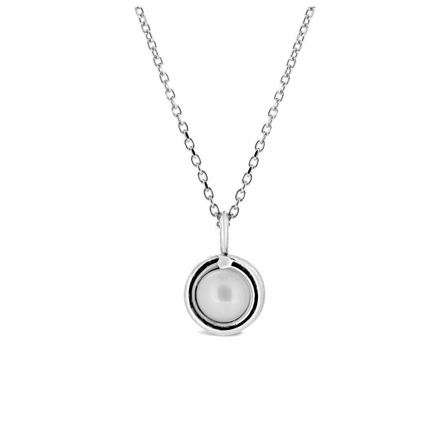 Sterling Silver White Pearl Delicate Pendant Necklace 6mm round white pearl set in simple setting wrapped around stone.