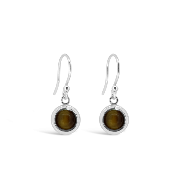 Tigers Eye Delicate Sterling Silver Drop Earring 6mm round Tigers Eye set in simple setting wrapped around stone for women Maree London Jewellery