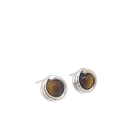Tigers Eye Delicate Sterling Silver Stud Earring 6mm round Tigers Eye set in simple setting wrapped around stone