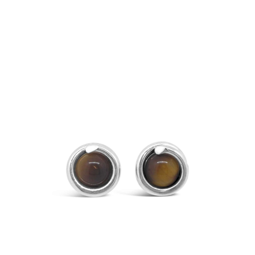 Tigers Eye Delicate Sterling Silver Stud Earring 6mm round Tigers Eye set in simple setting wrapped around stone