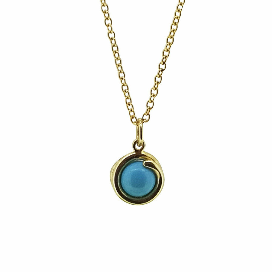 Turquoise Delicate Gold Pendant Necklace 6mm round Turquoiseset in simple setting wrapped around stone