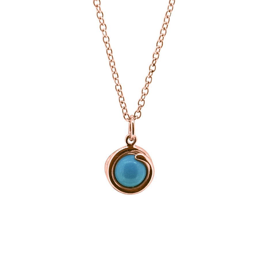 Turquoise Delicate Rose Gold Pendant Necklace 6mm round Turquoise set in simple setting wrapped around stone