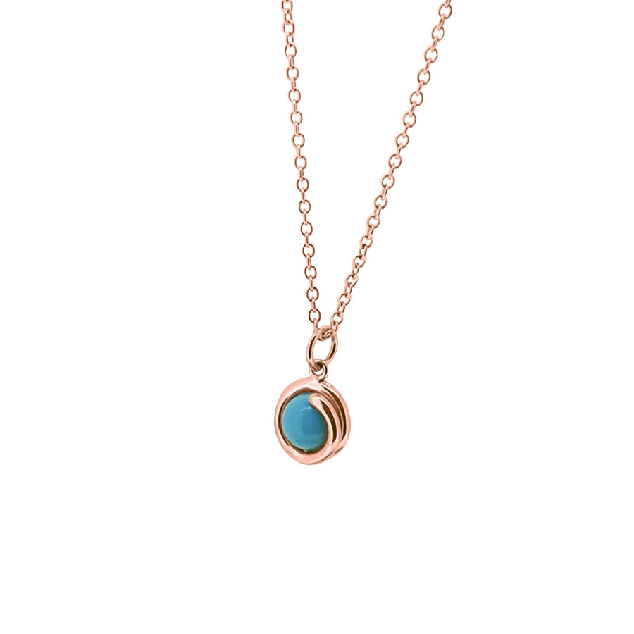 Turquoise Delicate Rose Gold Pendant Necklace 6mm round Turquoise set in simple setting wrapped around stone