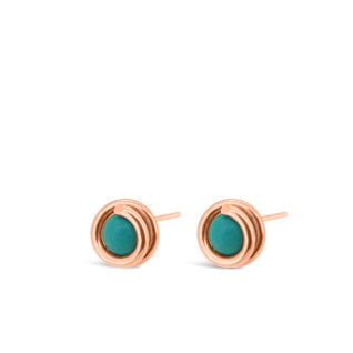 Turquoise Delicate Rose Gold Stud Earring 6mm round Turquoise set in simple setting wrapped around stone for women Maree London Jewellery Designer