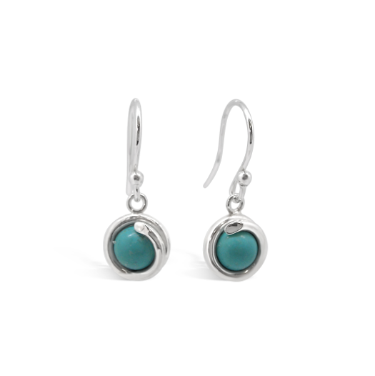 Turquoise Delicate Sterling Silver Drop Earring 6mm round Turquoise set in simple setting wrapped around stone for women Maree London Jewellery Designer