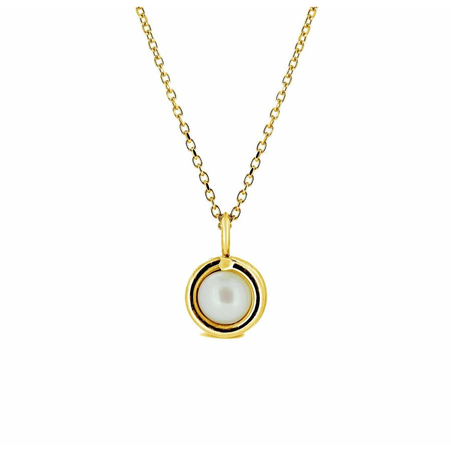 Gold-White-Pearl-Delicate-Pendant-Necklace-6mm-round-White-Pearl-set-in-simple-setting-Maree London-Jewellery