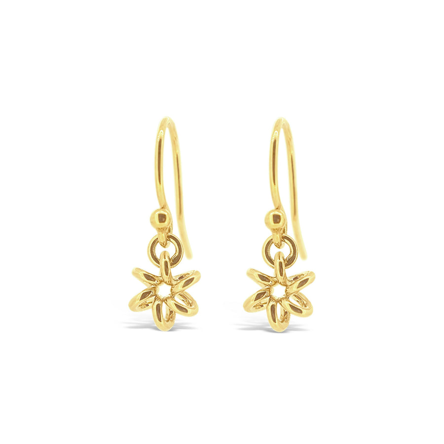 Yellow Gold Daisy Flower Drop Earrings Unique Design for women Gifts for her Maree London Jewellery British Designer